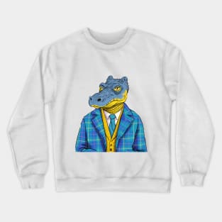 Cartoon crocodile in formal  suit Crewneck Sweatshirt